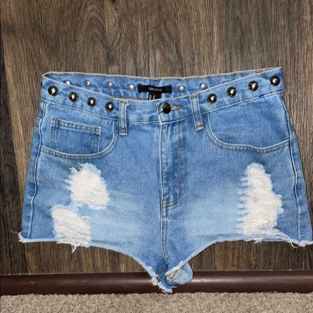 Forever 21 Size 27 Distressed Blue Denim Jean Shorts
